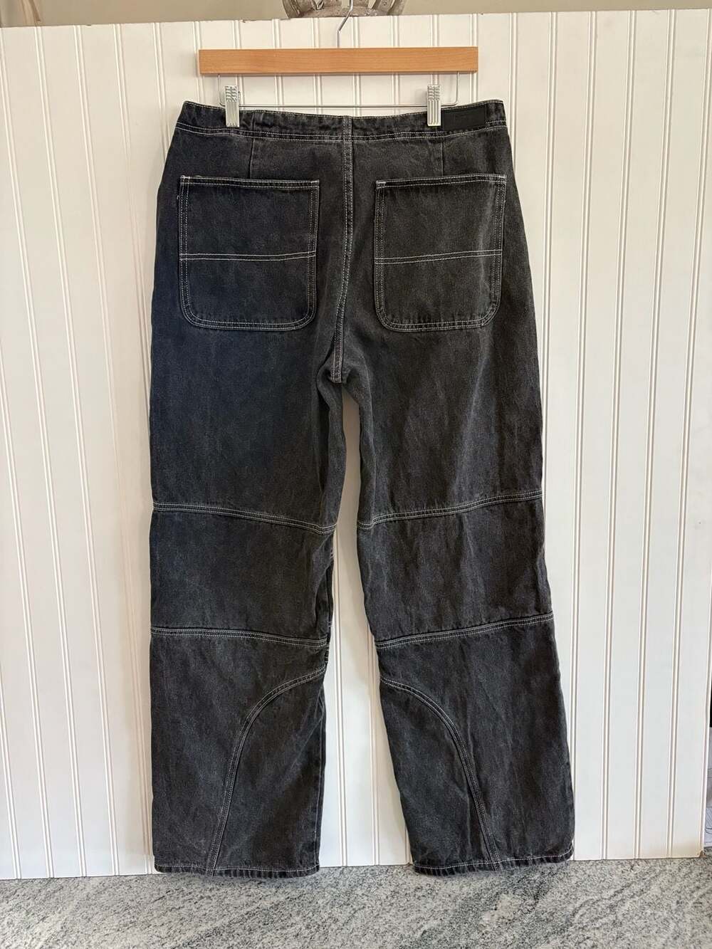PTCL Ethikal Brand Black Washed Contrast Stitch Paneled Motorcycle Pants Size 30 - Picture 2 of 7